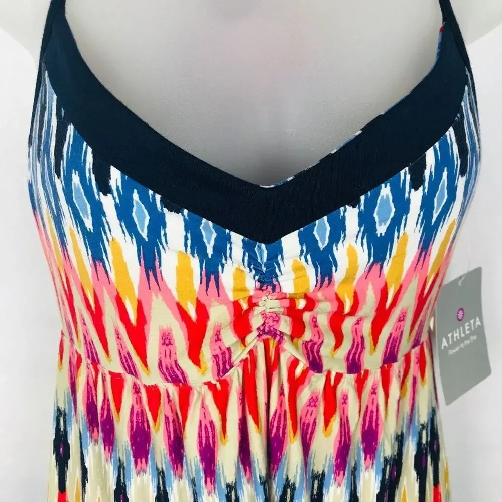 ATHLETA Dress Women Size Small Multicolor Prited Restoration Ruched IKAT